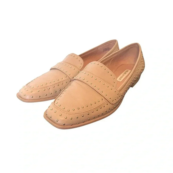 Chelsea & Violet Shoes - Chelsea & Violet Lisle Tan Leather Studded Loafers Shoes size 9